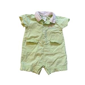 George Romper Baby Boy Green Plaid Sailboat Nautical One Piece SIZE 6-9 Months